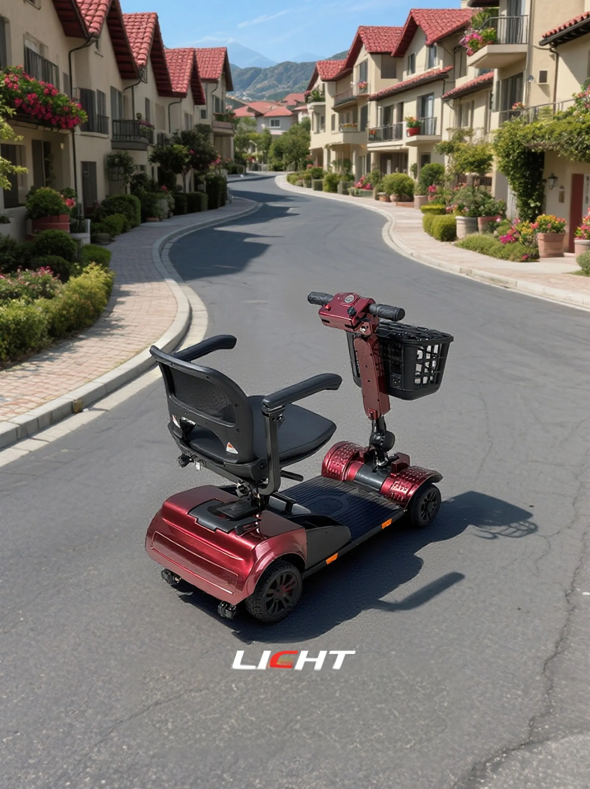 Licht Edge Ti600 Sports titanium mobility scooter on residential street